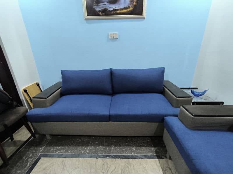 7 Seater Sofa Set Grey & Blue 1