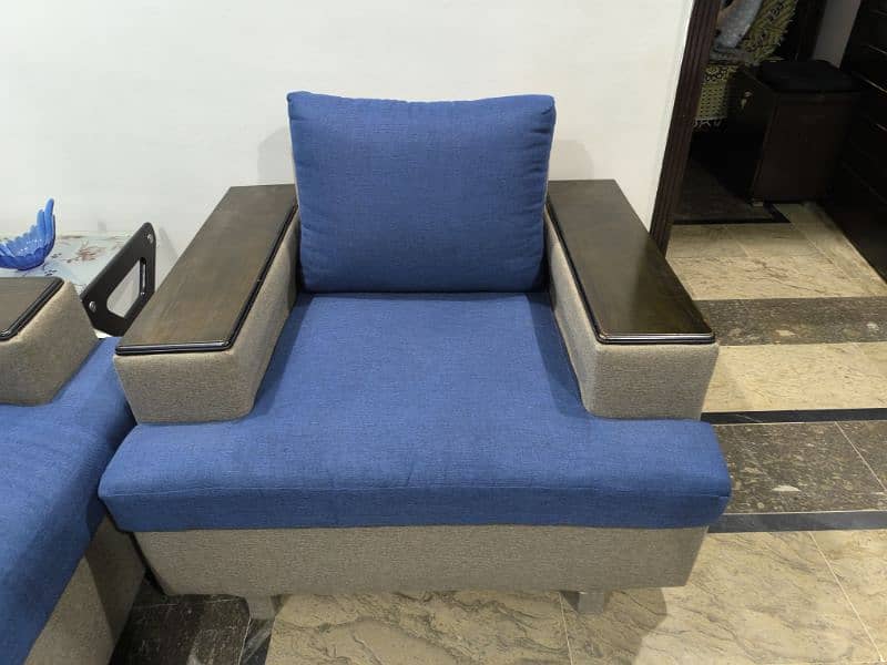 7 Seater Sofa Set Grey & Blue 2