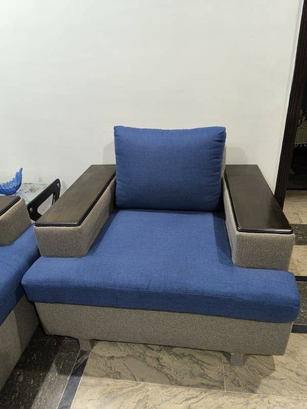 7 Seater Sofa Set Grey & Blue 3