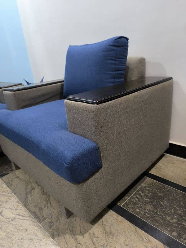 7 Seater Sofa Set Grey & Blue 4