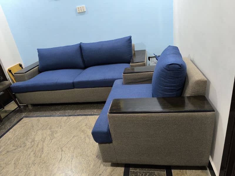 7 Seater Sofa Set Grey & Blue 5