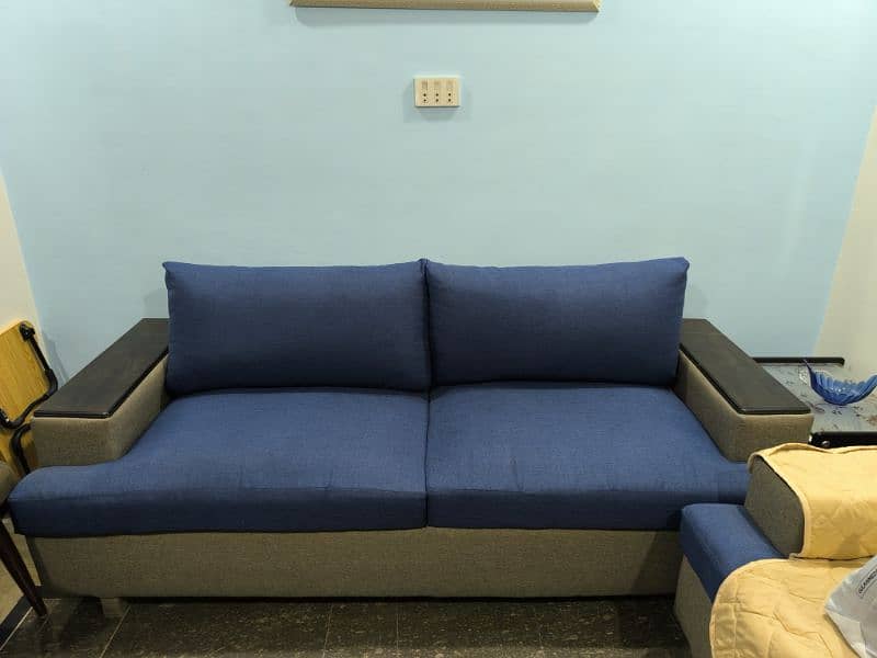 7 Seater Sofa Set Grey & Blue 6