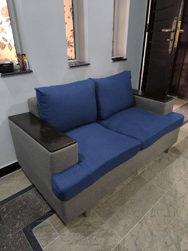 7 Seater Sofa Set Grey & Blue 10