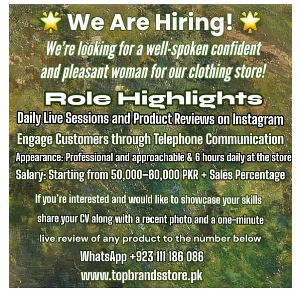 WE ARE HIRING (Salary: Starting 50,000-60.000 PKR + Sales Percentage 0