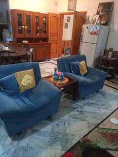 used blue clr sofa set