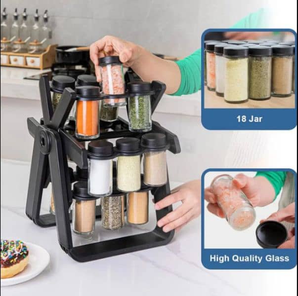 Rotating Spice Rack Set With 18 Spice Jars Kitchen Storage Shelfs 0