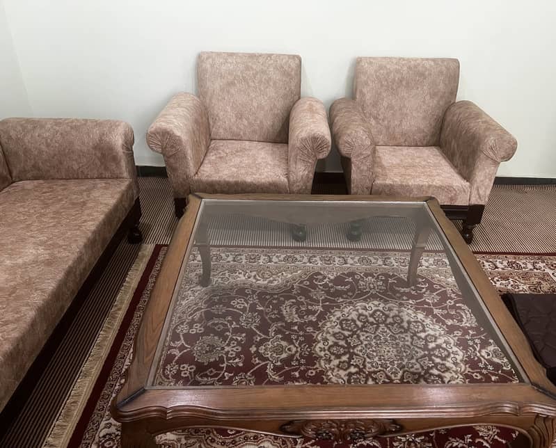 5 seater sofa set with a glass top table made of pure sheesham wood 1