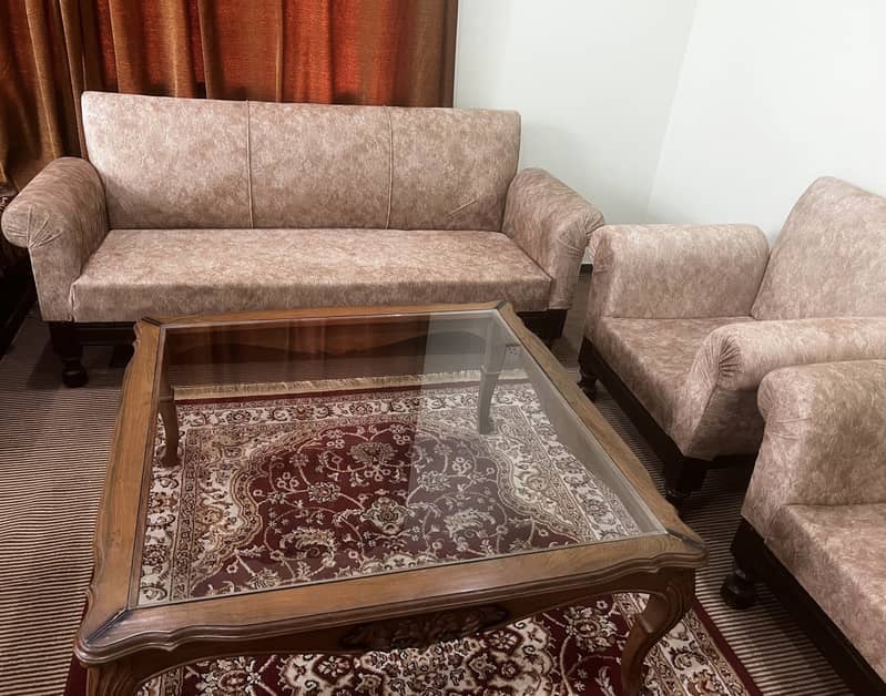 5 seater sofa set with a glass top table made of pure sheesham wood 2