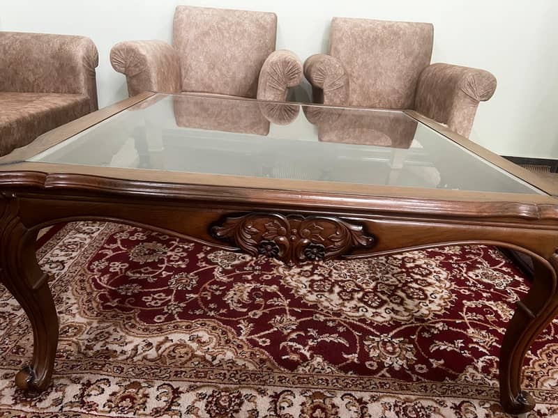 5 seater sofa set with a glass top table made of pure sheesham wood 4