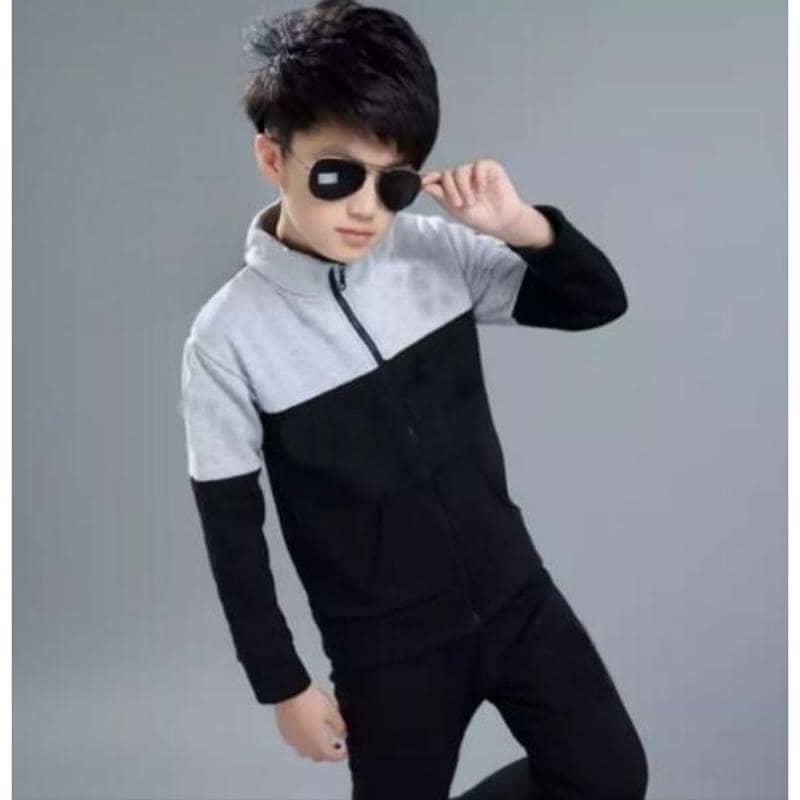 2 PCS boy's fleece plain tracksuit 2