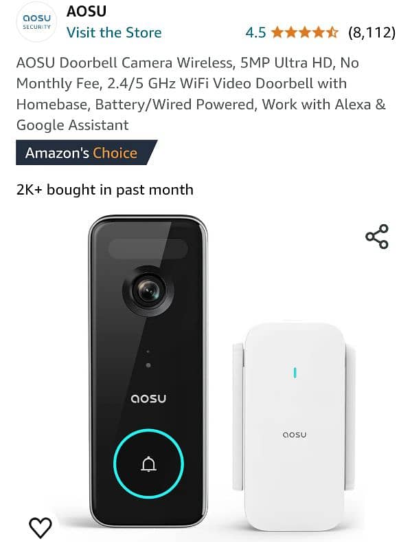 Aosu Smart Video doorbell 5MP. 0