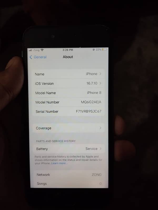 Iphone 8 pta approved 64 gb bh 76 back crack screen pa aik scratch hai 7