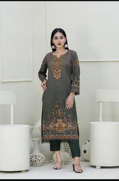 2Pcs Women's unstitched Linen Printed Suit 0