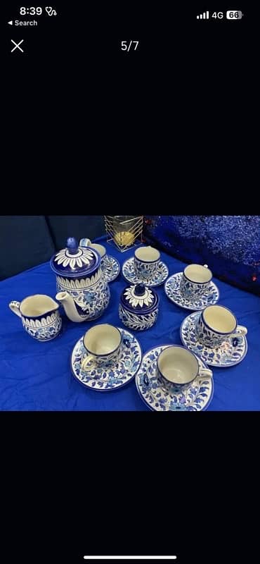 tea set blue potery 0