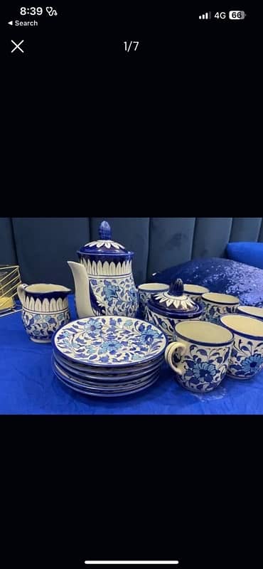 tea set blue potery 3