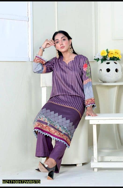 2Pcs Women's unstitched Linen Printed Suit 4