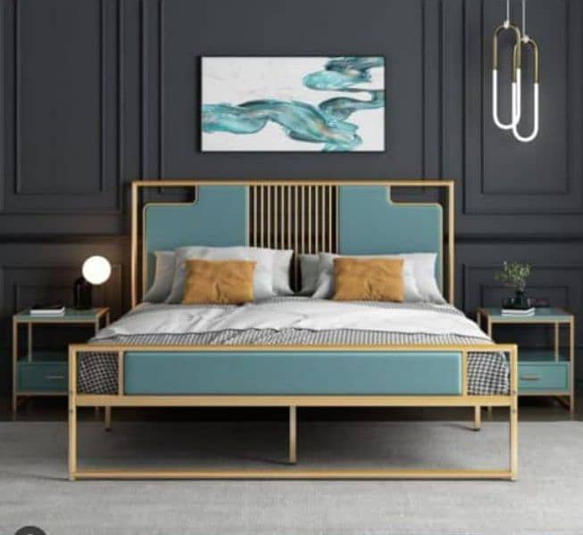 iron and steel bed with sidetables 1