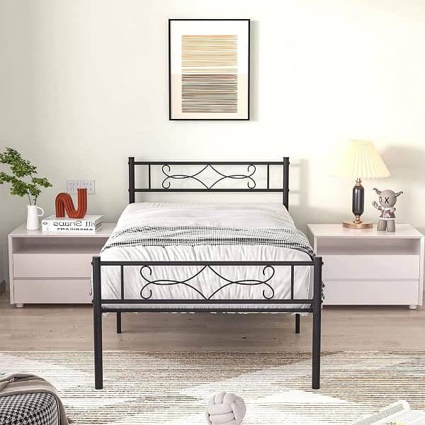 iron and steel bed with sidetables 9