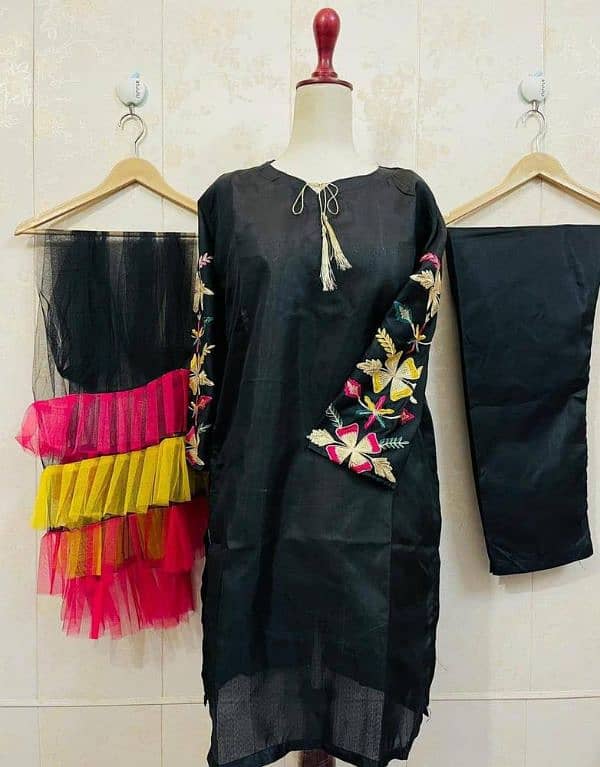 3pices women stitched cotton silk Embroided suit 0