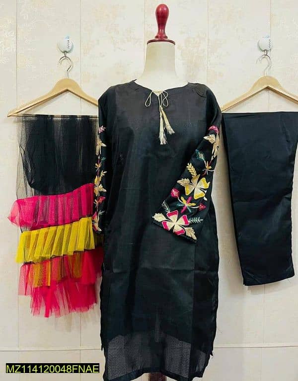 3pices women stitched cotton silk Embroided suit 2