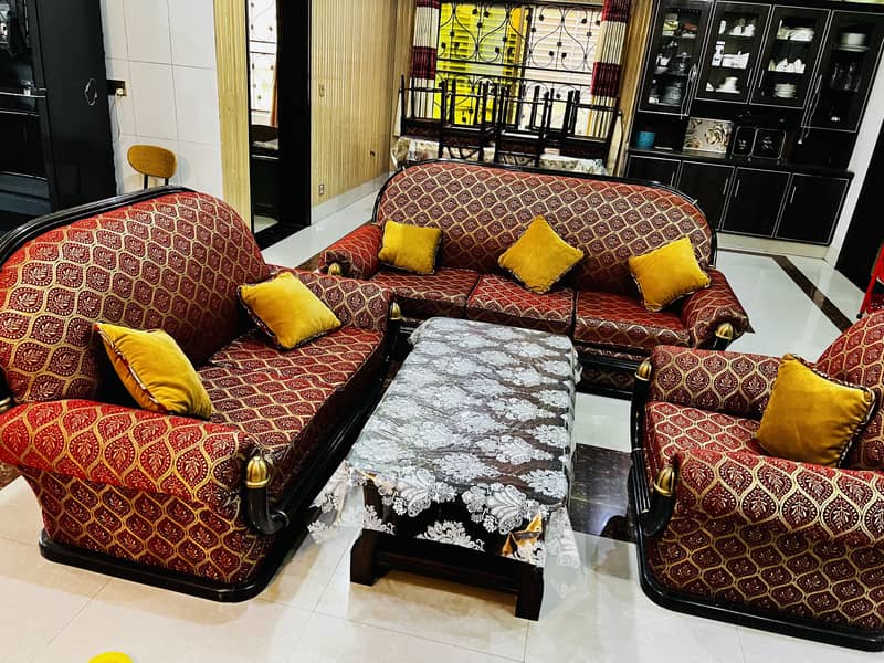 Six-Seater Wooden Sofa Set with Matching Table 1