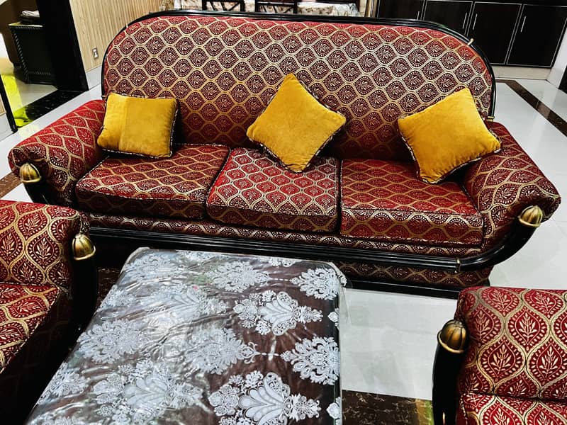 Six-Seater Wooden Sofa Set with Matching Table 2