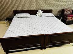 Versatile Wooden Bed Set with Mattresses & Single Sofa Type Seating