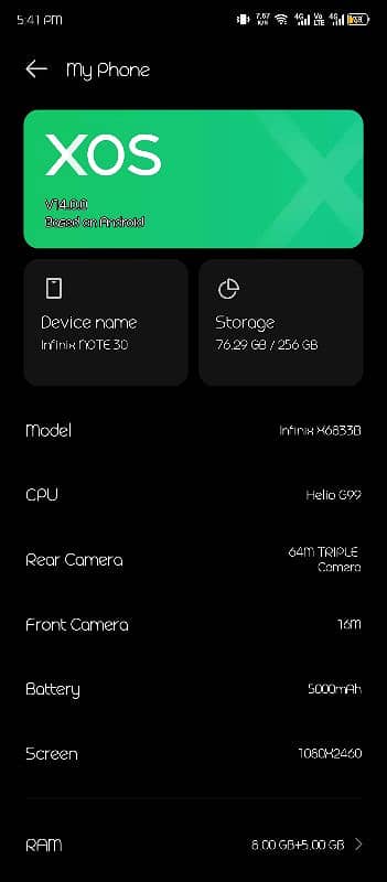 infinix note 30 memory Ram 8+5/rom 256 WhatsApp 03057379571 7