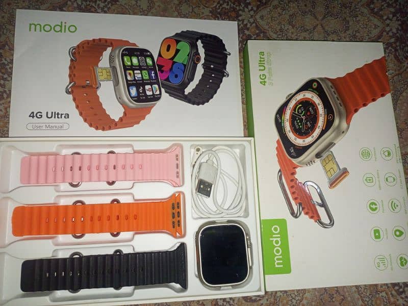 Modio 4G ultra watch with 3 pairs straps. 1