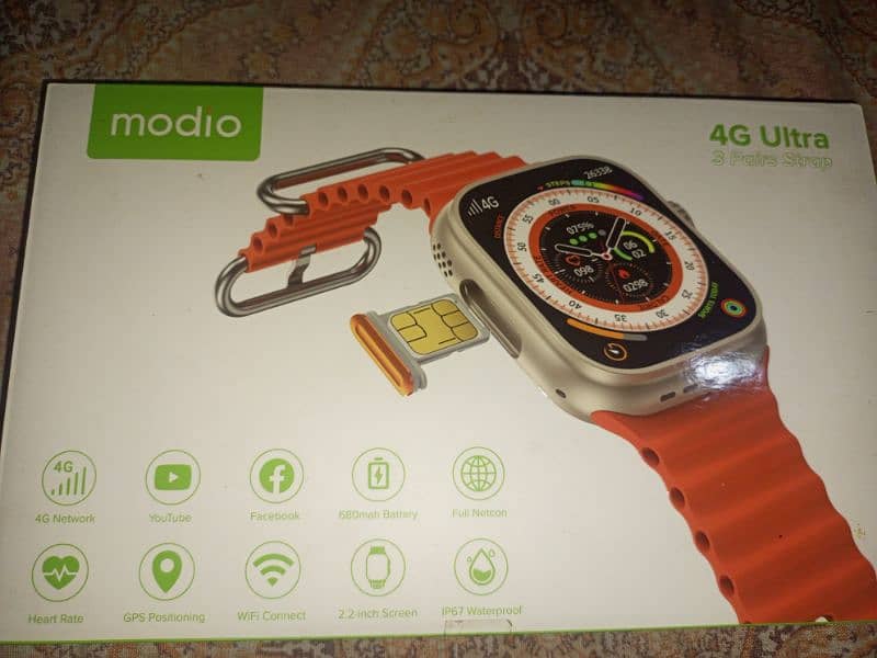 Modio 4G ultra watch with 3 pairs straps. 3