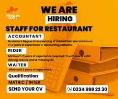 We are Hiring Staff for Restaurant