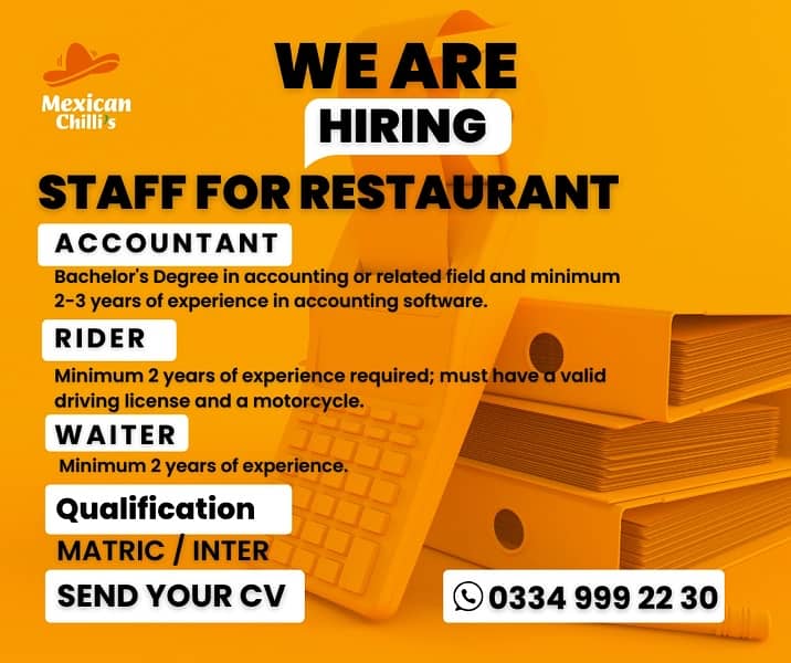 We are Hiring Staff for Restaurant 0