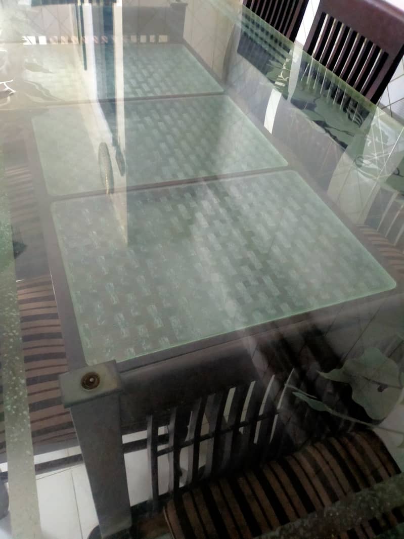 Wooden Dining Table with Glass Top and 8 Chairs 0