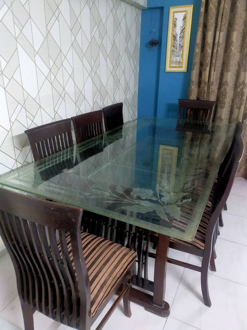 Wooden Dining Table with Glass Top and 8 Chairs 4