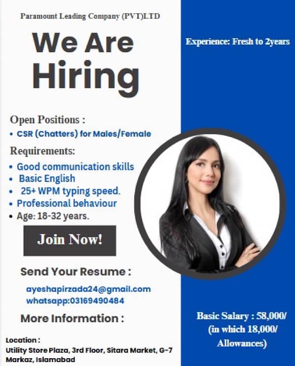 HIRING ALERT Customer Servive representative (CSR) 0