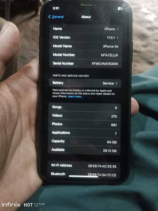 iphone XR 64 Gb 78 helth  betray Service on Black color  Okay Mobile 7