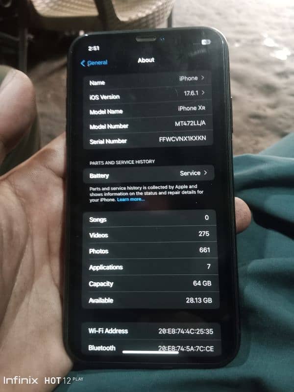 iphone XR 64 Gb 78 helth  betray Service on Black color  Okay Mobile 8