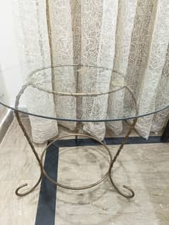 Pair of 2 Elegant Side Tables - Dull Gold Finish with Glass Tops