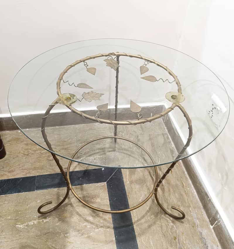 Pair of 2 Elegant Side Tables - Dull Gold Finish with Glass Tops 3