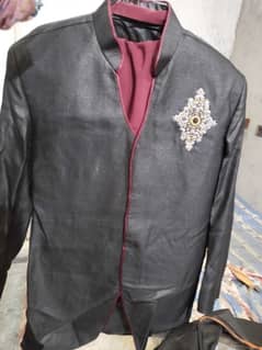 2 piece embroidered sherwani + pent black and red