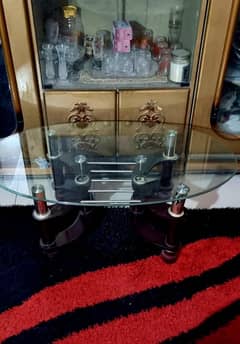 CENTRE TABLE WOODEN GLASS IN FAIR CONDITION