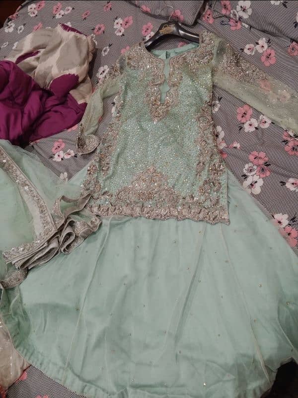 Good Condition Lehnga.   small size. Ice blue color.  Made on order. 0