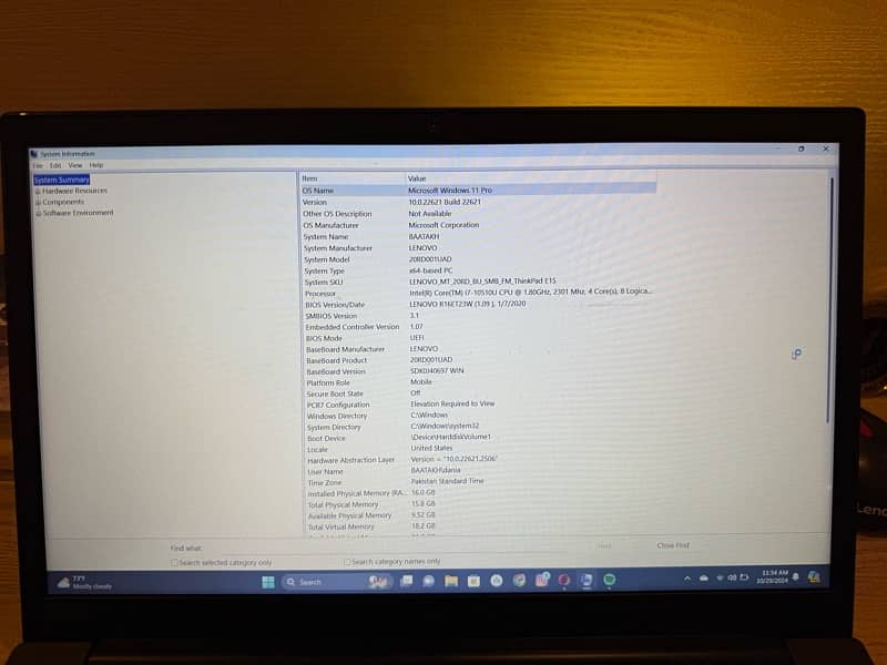 LENOVO THINKPAD E15 | i7 10Generarion | 16 GB Ram | 500GB SSD 1TB HDD 7