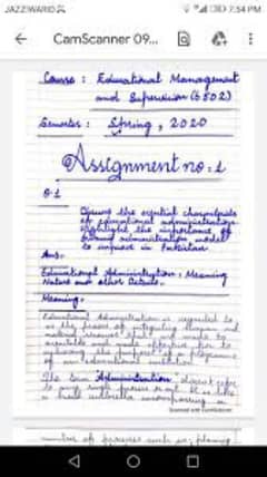 Handwriting assignment work