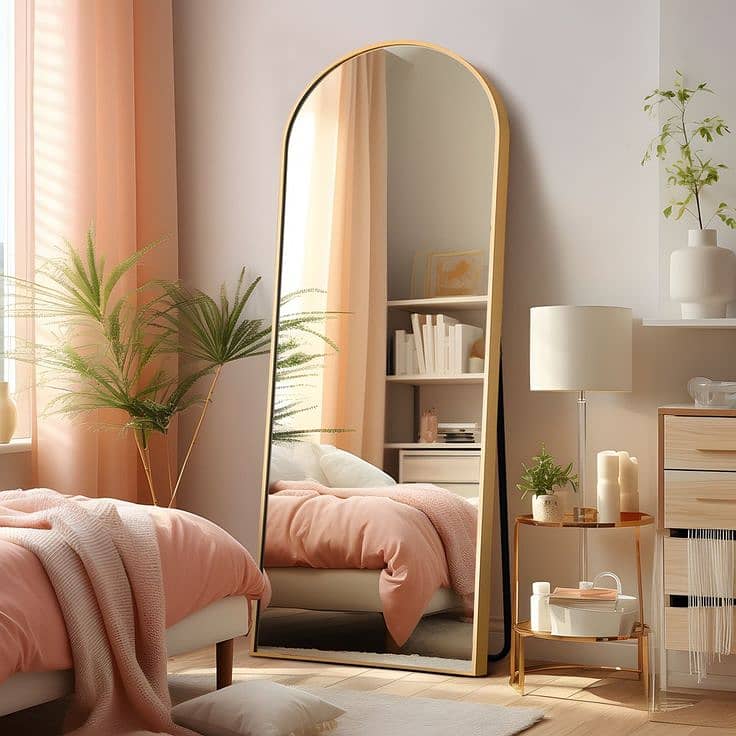 Elegant arched top full-length standing mirror with adjustable stand 0