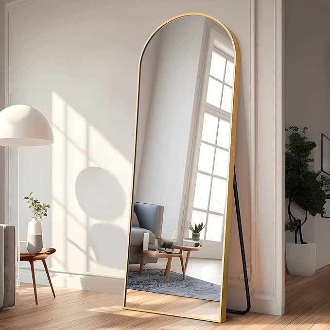 Elegant arched top full-length standing mirror with adjustable stand 1