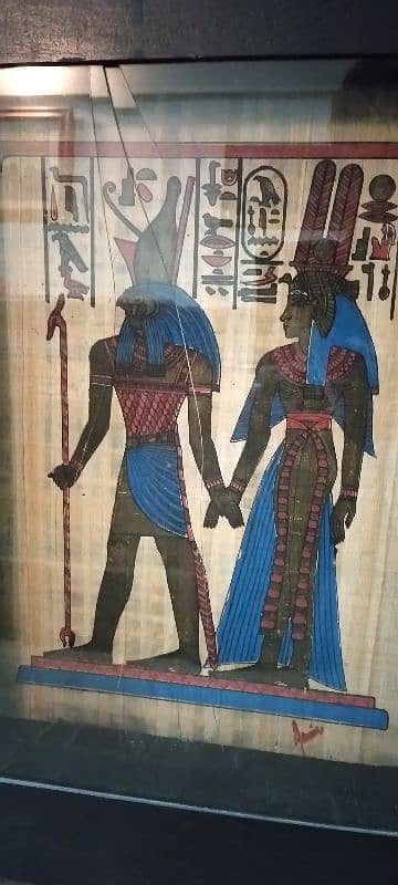 vintage Egyptian papyrus painting 18 inc x 16 inch 0