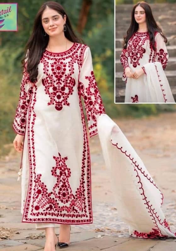 3 pcs women stitched organza Embroidered suit 0