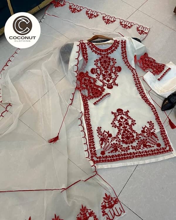 3 pcs women stitched organza Embroidered suit 1