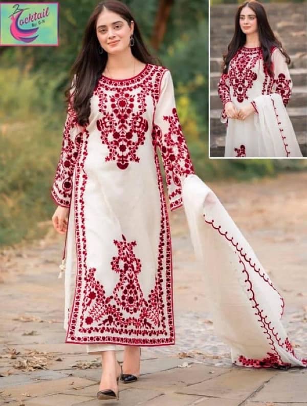 3 pcs women stitched organza Embroidered suit 3